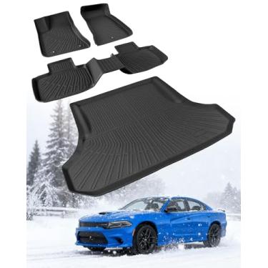 Imagem de Tapetes de chão e forro de carga para Dodge Charger 2011-2023: carregador RWD/para Chrysler 300 RWD tapetes de borracha TPE de ajuste personalizado para todos os climas, conjunto de 4 peças
