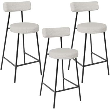 Imagem de Kit 03 Banquetas Baixa Para Cozinha Sala De Jantar Bar Bancada Milão L02 Bouclê Cru - Lyam Decor