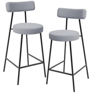 Imagem de Kit 02 Banquetas Baixa Para Cozinha Sala De Jantar Bar Bancada Milão L02 Bouclê Cinza - Lyam Decor