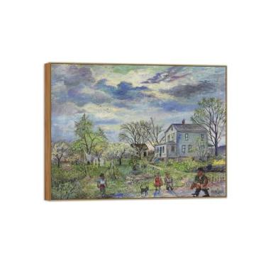 Imagem de David Burliuk Famosas impressões em tela de arte de parede prontas para pendurar. Cena de aldeia. Pintura de moldura de madeira para decoração de sala de estar 50 x 65 cm 20 x 26 polegadas