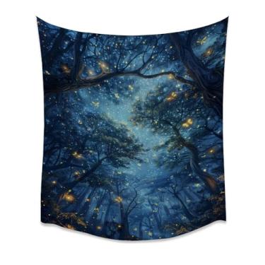 Imagem de Tapeçaria de parede de floresta de vaga-lume brilhante cena de floresta de inseto encantado arte de inseto crepúsculo para quarto fantasia caprichosa decoração de casa branca 102 x 152 cm