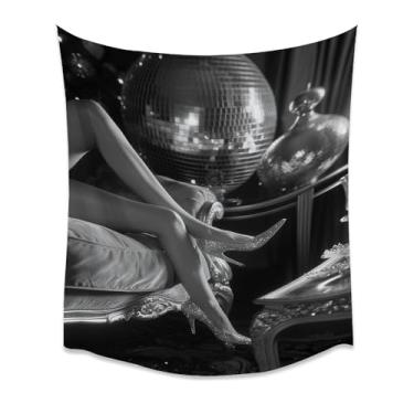 Imagem de Preto Branco Glam Salto Alto Bola de Discoteca Moda Luxo Arte de Parede Vintage Chique Estética Elegante Impressão de Festa Para Quarto Sala de Estar Armário Lounge Estúdio Bar Elegante Tapeçaria