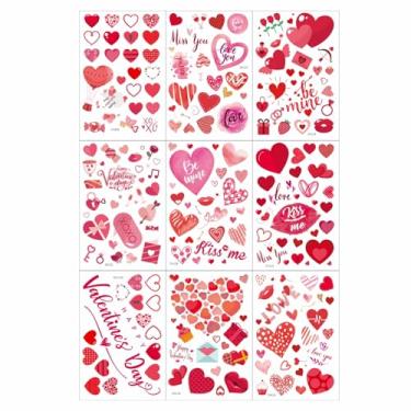 Imagem de 218 peças de decorações de dia dos namorados, 9 folhas de adesivos de janela de dia dos namorados, adesivos adesivos de coração de dupla face para decoração de casa de férias, suprimentos de decoração