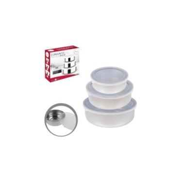 Imagem de Conjunto 5 Potes Herméticos com Tampa e Cesto, Plástico, Transparente com Bege e Verde, Empilháveis, para Organização de Cozinha