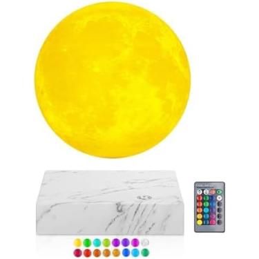 Imagem de Vnemofey Lâmpada de lua levitante de 16 cores, luz de lua impressa em 3D, luzes noturnas flutuantes e giratórias, lâmpadas legais de levitação magnética para decoração de quartos, brinquedos de mesa