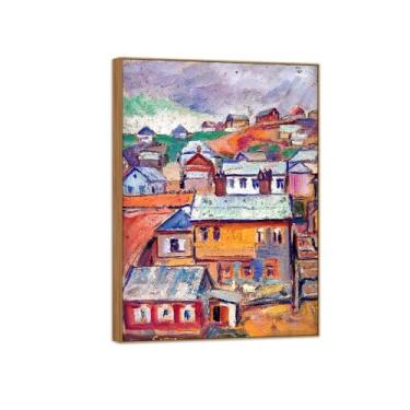 Imagem de BMZFYBS David Burliuk Famosas impressões em tela de arte de parede prontas para pendurar. Hills. Pintura de moldura de madeira para decoração de sala de estar 70 x 100 cm 27 x 39 pol