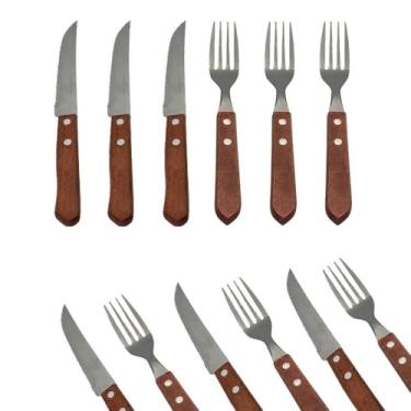 Imagem de Conjunto de Garfo e Faca, Inox e Madeira, 12 Peças, 6 Garfos e 6 Facas, Aço Inoxidável