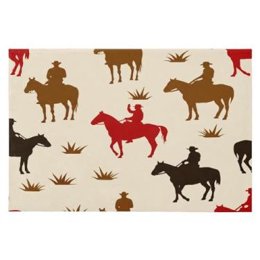 Imagem de Wassud Tapete de porta caubói divertido 61 x 89 cm, tapete de área lavável antiderrapante com suporte de borracha, tapete macio e macio para sala de estar, quarto, entrada, entrada