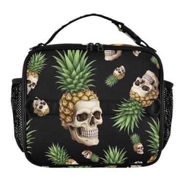Imagem de Joisal Lancheira de caveira de abacaxi preta laranja para mulheres, meninas, lancheira masculina para trabalho, bolsa térmica térmica para adultos