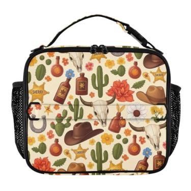 Imagem de Joisal Lancheira colorida com estampa de chapéus de caubói para mulheres, meninas, lancheira masculina e infantil, lancheira para trabalho, bolsa térmica para meninos