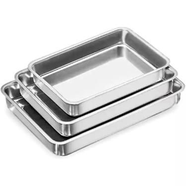 Imagem de Conjunto de 3 tabuleiros de cozedura Formas retangulares de alumínio para bolos