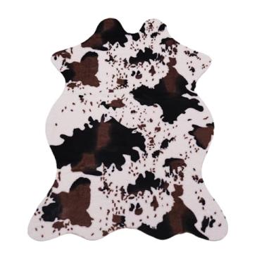 Imagem de LOVEXTONG Tapete com estampa de vaca – Tapetes de pele sintética ocidental para decoração de sala de estar, quarto ou berçário (marrom, branco, 1,1 x 0,8 m)