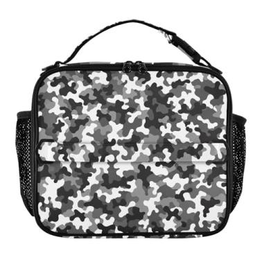 Imagem de Joisal Lancheira preta camuflada abstrata para mulheres, meninas, lancheira masculina e infantil, lancheira para trabalho, bolsa térmica para alimentos portátil para adultos