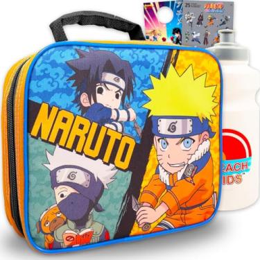 Imagem de Naruto Conjunto de lancheira para meninos - Pacote com lancheira de anime, garrafa de água, adesivos e mais | Lancheira Naruto para meninos de 8 a 12 anos