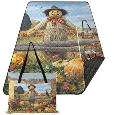 Imagem de TSENQUE Cobertor de praia de espantalho caprichoso de outono, à prova de areia, impermeável, tapete de brincar ao ar livre para grama, cobertor de piquenique fofo, dobrável, 203 x 152 cm