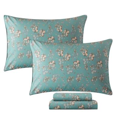 Imagem de FADFAY Conjunto de lençóis 100% algodão percal - Roupa de cama vintage com estampa floral e borboleta - Conjunto de lençóis de 4 peças com bolso profundo, tamanho Queen