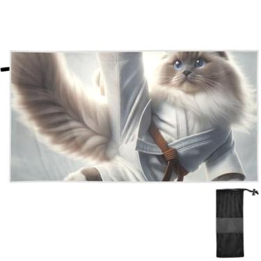 Imagem de TSENQUE Toalhas de praia rosa grandes para adultos karatê ragdoll gato engraçado toalha de praia à prova de areia toalhas de areia de secagem rápida presentes de praia para mulheres meninas 152 x 76