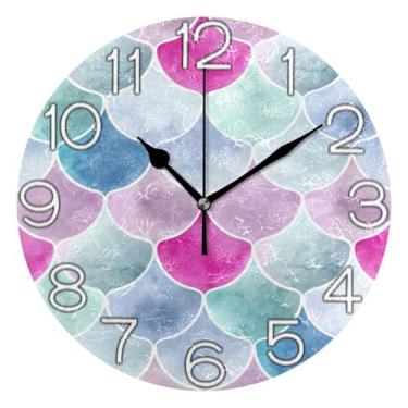 Imagem de GAIGEO Relógio de parede analógico decorativo operado por bateria relógio de cozinha para quarto, decoração de parede vintage, sala de estar, formas de vieira iridescentes coloridas, 25 cm, ponteiros
