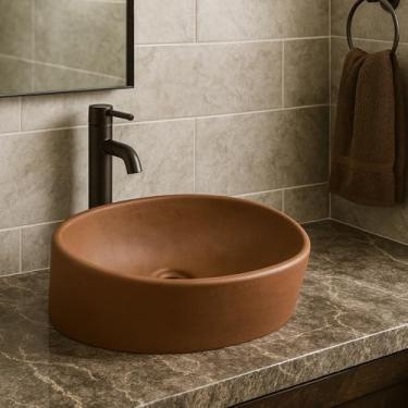 Imagem de Cuba Pia Sobrepor de Cimento Terracota De Apoio Artesanal Banheiro