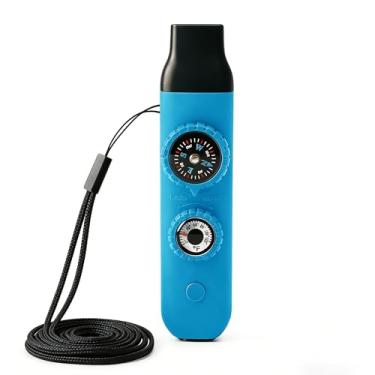 Imagem de Apito multifuncional de sobrevivência de emergência para crianças com bússola, caminhada, sobrevivência, termômetro e cordão de pescoço | Equipamento de segurança de emergência para caminhadas