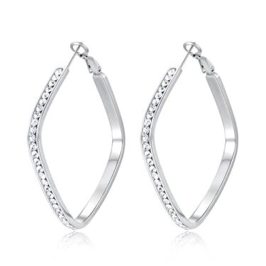 Imagem de CiNily Brincos geométricos de argola grande para mulheres adolescentes hipoalergênicos de aço inoxidável brincos quadrados de zircão cúbico multicolorido, argola média, joias banhadas em ouro, prata