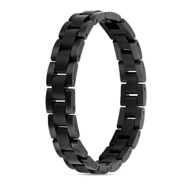 Imagem de BOBO BIRD Pulseira masculina, joia combinada de madeira e aço inoxidável, 21,5 cm de comprimento, fecho de joia, Medium, Aço inoxidável Carvalho branco Aço inoxidável, Sem Pedra Preciosa