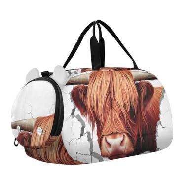 Imagem de Bolsa esportiva para meninos, bolsa esportiva para viagem, bolsa esportiva de dança, cisnes, rosas, corações, dia dos namorados, Adesivo de parede Highland Cow, Clássico