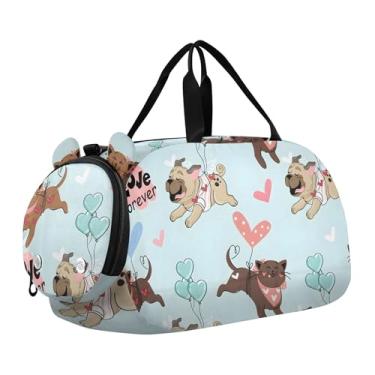 Imagem de Bolsa esportiva colorida de tinta floral para viagem, bolsa de fim de semana, compartimento para sapatos, meninos, bolsa esportiva, Balão de ar quente de animais fofos, Clássico