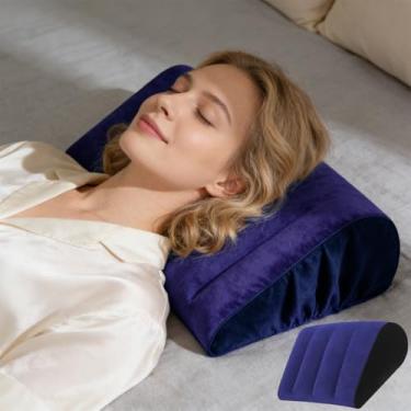 Imagem de Almofada de suporte lombar – versão inflável, oferecendo suporte para as costas, compacta e dobrável, adequada para assentos de carro, cadeiras de escritório, sofás, camas (azul marinho)