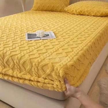 Imagem de Capa de colchão de veludo leite, lençol com elástico, protetor de colchão, cor sólida, acolchoado para quarto, lençol de cama para cama de solteiro, queen size, amarelo 200 x 220 cm