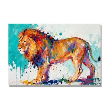 Imagem de NHLDZYH Respingo de tinta leão pintura em tela abstrata arte animal mural vívido chama a atenção para sala de estar decoração de casa moderna. A34. 80 x 120 cm. Apenas tela