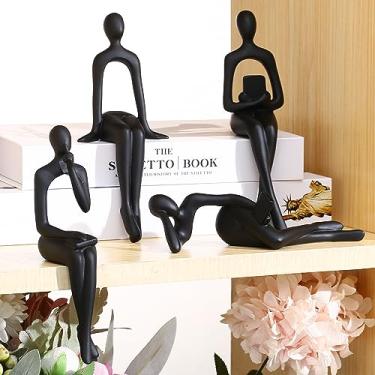 Imagem de CYYKDA Conjunto de 4 estatuetas de estátua de Pensador Negro Decoração de Estante de Estante - Decore sua casa, escritório ou prateleira com esculturas de arte abstrata - Presente para aniversário, Natal, Ação de Graças, presentes para mães