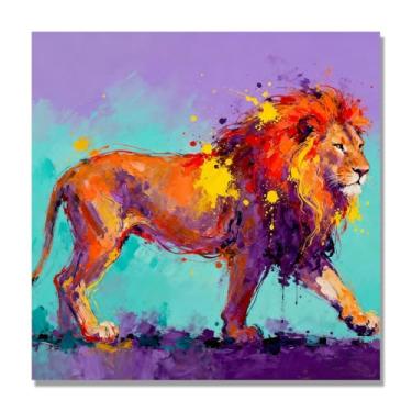 Imagem de NHLDZYH Arte abstrata de respingos de leão, pintura colorida de animais em tela, decoração de parede expressiva moderna para sala de estar ou escritório. A09. 60 x 60 cm - 23,6 x 23,6 pol. Somente