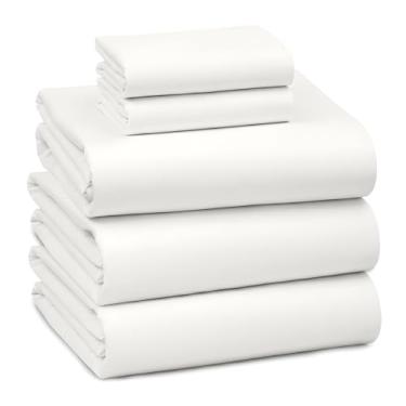 Imagem de RUVANTI Jogo de cama king size dividido 100% algodão - 300 fios de cetim macio sedoso, refrescante, leve e respirável, bolso profundo de 41 cm, durável e luxuoso, 5 peças, marfim