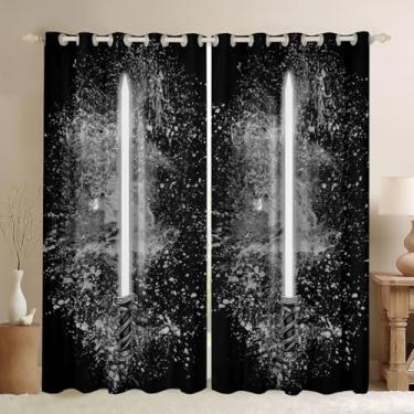 Imagem de Feelyou Cortinas de sabre de luz 96 cm L x 114 cm C para crianças, meninos, adolescentes, cinza, preto, 2 painéis, decoração de quarto, decoração de casa, bolso para varão, isolamento térmico,