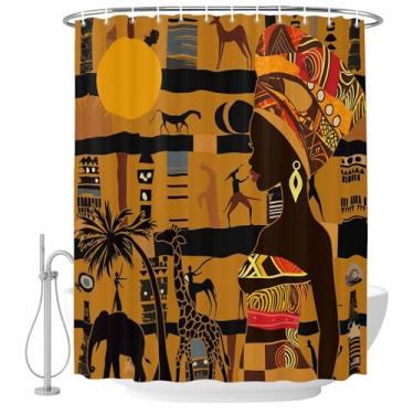 Imagem de Cortina de chuveiro feminina africana negra, girafa animal, tecido impermeável, conjunto de cortinas de banheiro para decoração de casa, lavável na máquina