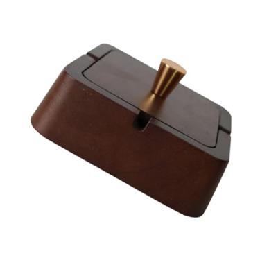 Imagem de 1 cinzeiro quadrado de aço inoxidável para charutos e cigarros com tampa e base de madeira para pátio externo externo interno escritório decoração de casa