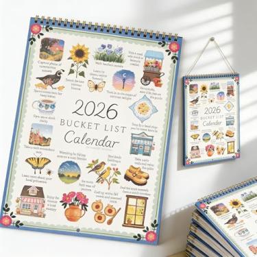 Imagem de Calendário de lista de desejos 2026 arte aquarela 12 meses instruções diárias inspiradoras e DIY design motivacional presente de escritório em casa (azul)