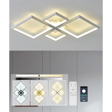 Imagem de Luminária de teto LED moderna e regulável com controle remoto, em alumínio, para sala de estar, quarto, sala de jantar, escritório e cozinha. Ideal para iluminação interna (branca, 73 cm de