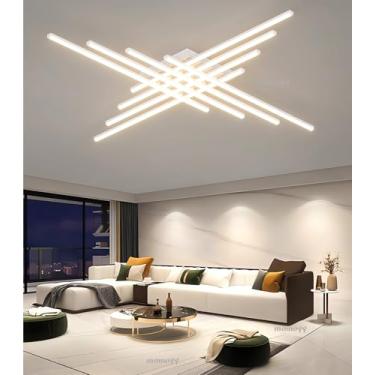 Imagem de Luminária de teto LED moderna e regulável de 128 W, alto brilho, para sala de estar, com controle remoto, adequada para quarto, sala de jantar e escritório (branca, 8 lâmpadas).