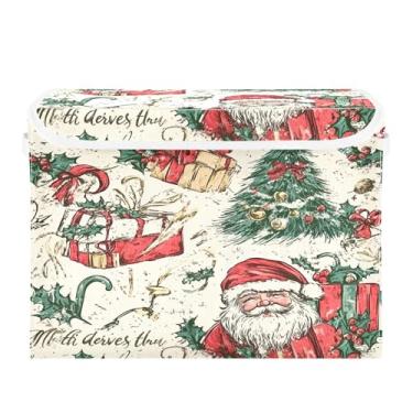 Imagem de SEHANY Linda caixa de armazenamento de Papai Noel de Natal com tampas e alças, organizador de cestas de armazenamento de tecido dobrável, caixas de armazenamento de cubos grandes para roupas, cobertor