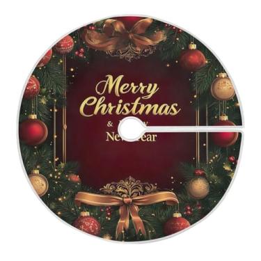 Imagem de Blueangle Saia de poliéster macio com laço de fita dourada de 90 cm para decoração de árvore de Natal (342)