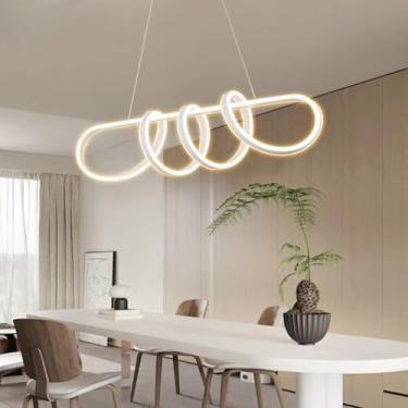Imagem de Luminária pendente LED moderna para sala de jantar, com intensidade regulável, design linear e controle remoto. Ideal para mesa de jantar, sala de estar e cozinha (Branca, 100 cm de comprime