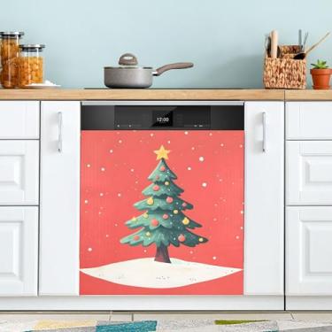 Imagem de SEHANY Capa magnética vintage para lava-louças para árvore de Natal, adesivos magnéticos decorativos antiarranhões para painel de geladeira e lava-louças, decoração de Natal de cozinha doméstica 58 x