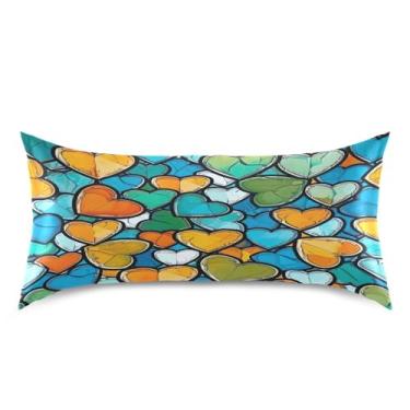 Imagem de ATTX Fronha de cetim com estampa de corações de amor coloridos com fecho de envelope, macia e refrescante para cabelo e pele, tamanho king size 20 x 40 polegadas (12)