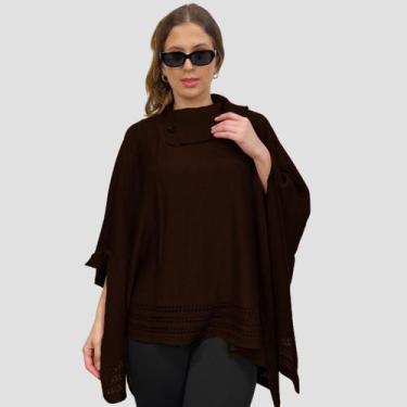 Imagem de Poncho Feminino Tricô Lã Gola Alta Quente Inverno Estilo - GIP ECOMMER