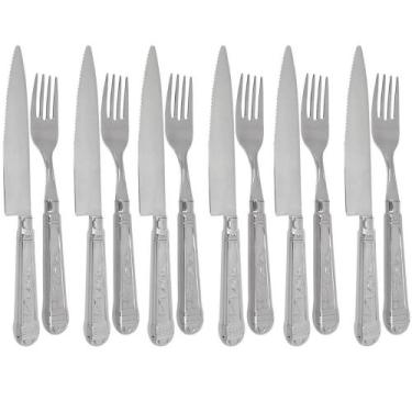Imagem de Faqueiro Nobre 12 Peças Churrasco Prateado Garfos e Facas Aço Inox Jan