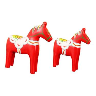 Imagem de Ｂｅｓｇａ Conjunto de 2 Estátuas de Cavalo para Decoração de Casa, Artesanato em Madeira, Lembrança Decorativa, Ornamento de Mesa, Estatueta de Animal para, Vermelho