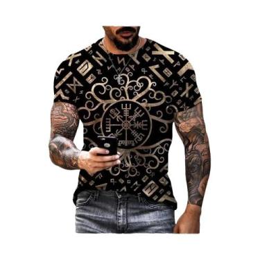 Imagem de Camiseta Masculina Com Estampa 3D De Tatuagem Viking, Estilo Hip Hop, 