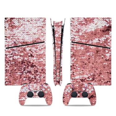 Imagem de Capa de decalque para disco Ps5, capa adesiva de vinil de corpo inteiro para console e controle PlayStation 5 (edição de disco PS5, Blue Lightning) (glitter rosa claro, PS5 Slim Digital)